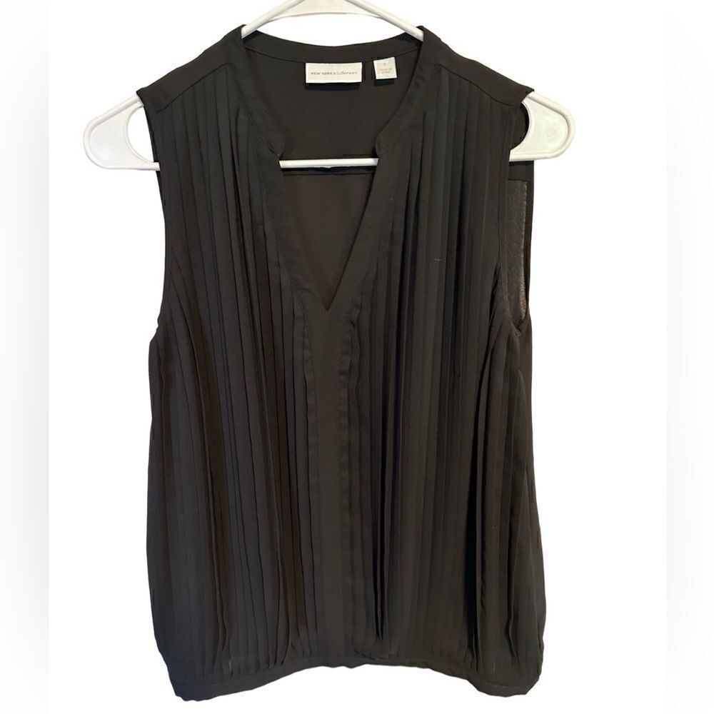 New York & Company- Women Black Pleated Front Shell Sleeveless Tank Top, Size S